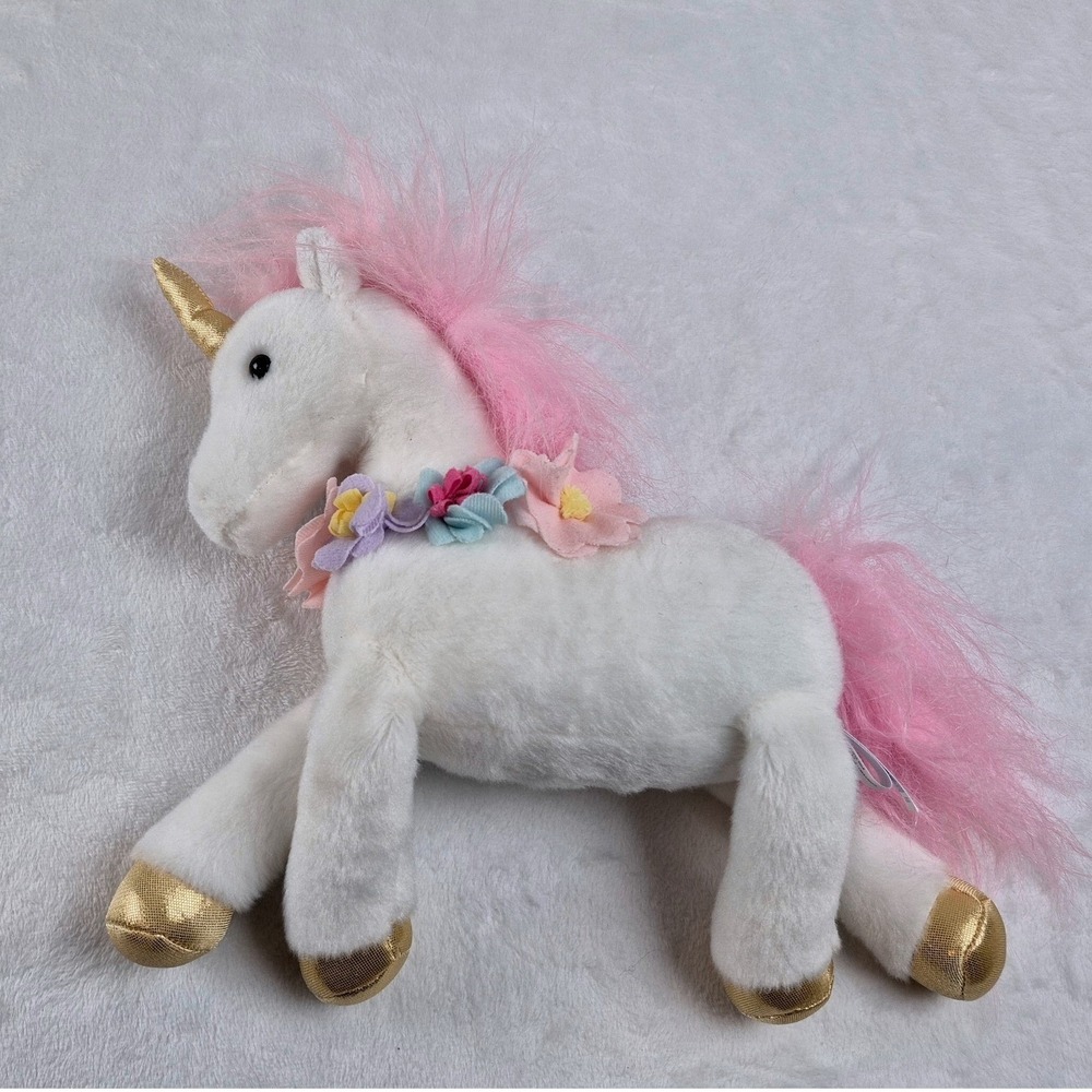 Aurora World White‎ Unicorn Zola Plush Stuffed Animal Gold Horn Pink Mane 6 Inch